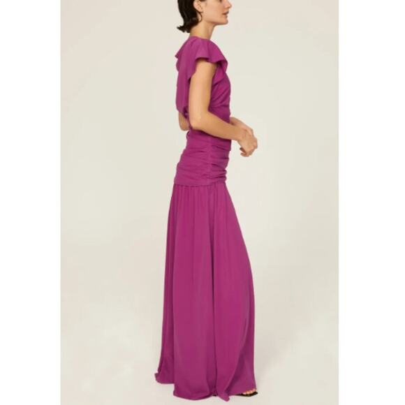 Tanya Taylor Size 12 Purple Elegant Ruched Cut Out Side Slit Nami Gown Dress - Picture 3 of 16
